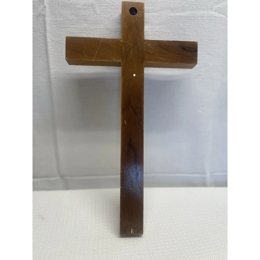 Vintage 15” Wood & Brass INRI Crucifix Jesus Cross Catholic Christian Candle 2pc